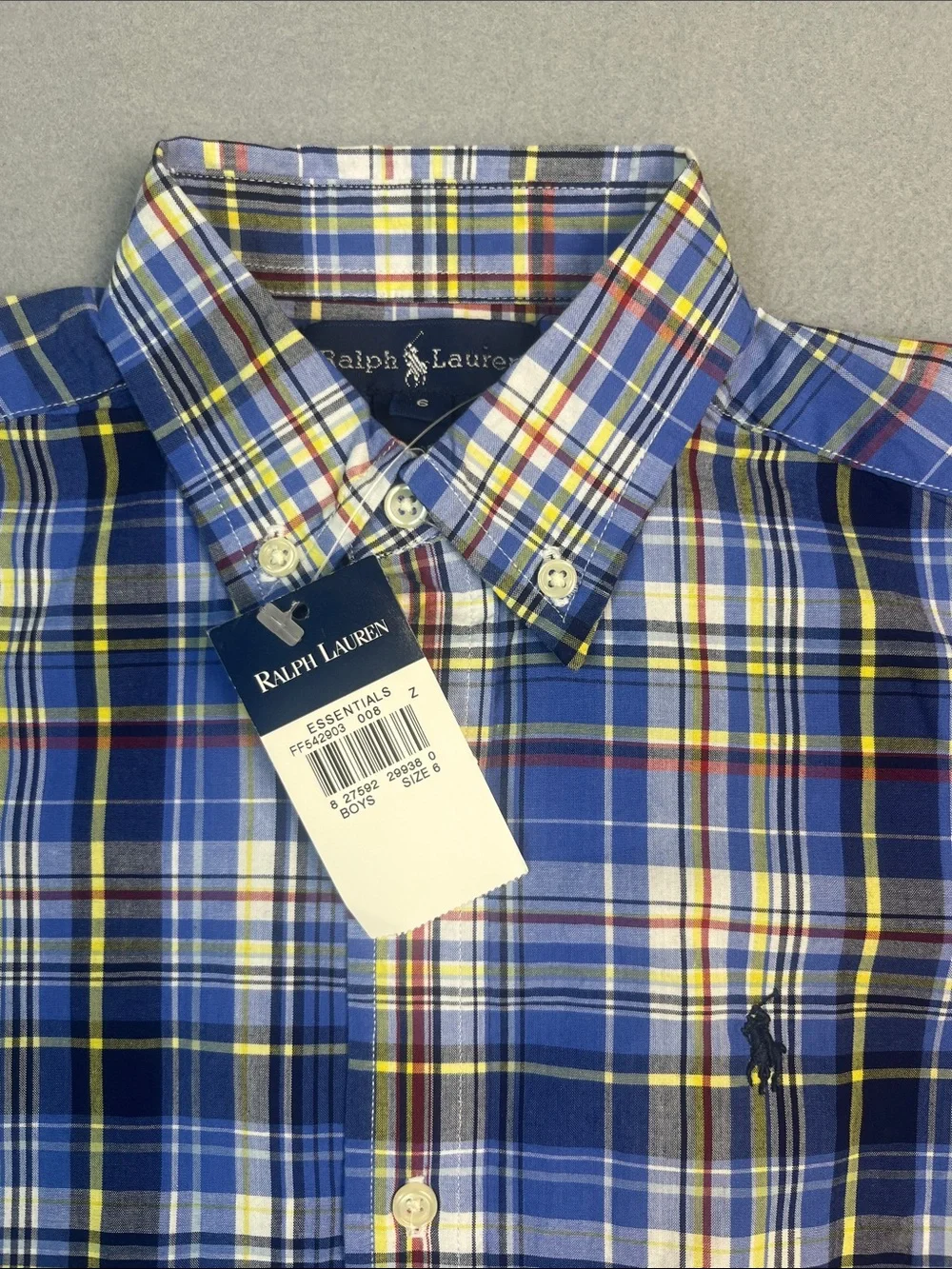 Ralph Lauren Boys Blue Plaid Short-Sleeve Button-Down Shirt Size: 6